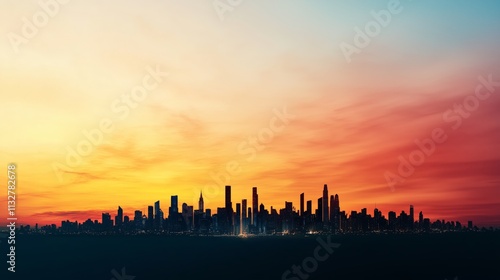 Sunset over a City Skyline with Vibrant Colors and Clouds