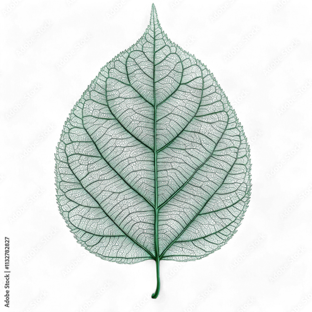 Obraz premium Delicate green leaf with intricate vein structure isolated on transparent background cutout png