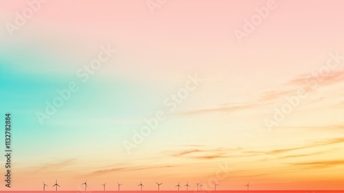 Serene Sunset Over Wind Turbines with Gentle Sky Colors