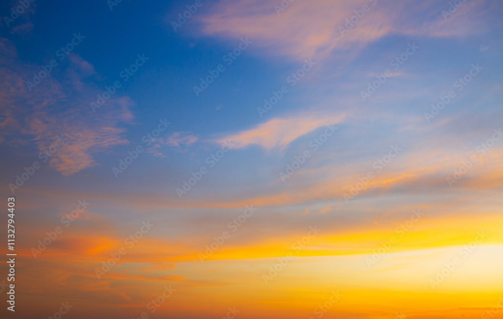 Obraz premium Morning orange sky and clouds background,Sunset sky for background or sunrise sky and cloud at morning.