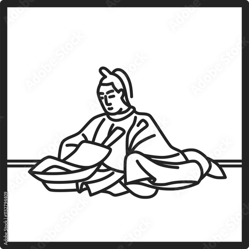 線画正方形シンプル百人一首　源兼昌