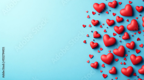 Valentine s Day card with red hearts on blue background photo