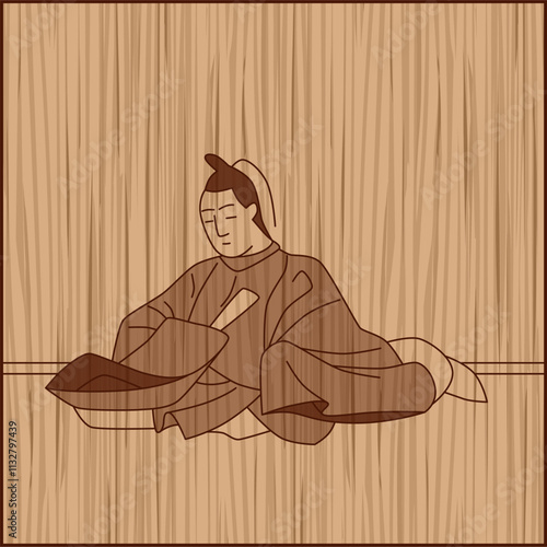 木彫り風正方形百人一首　源兼昌