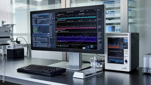 Innovative biocomputer system analyzing biological data in a modern laboratory setting photo