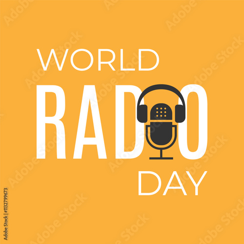 World radio day square poster with yellow background. Template for banner, poster, flyer, promo.