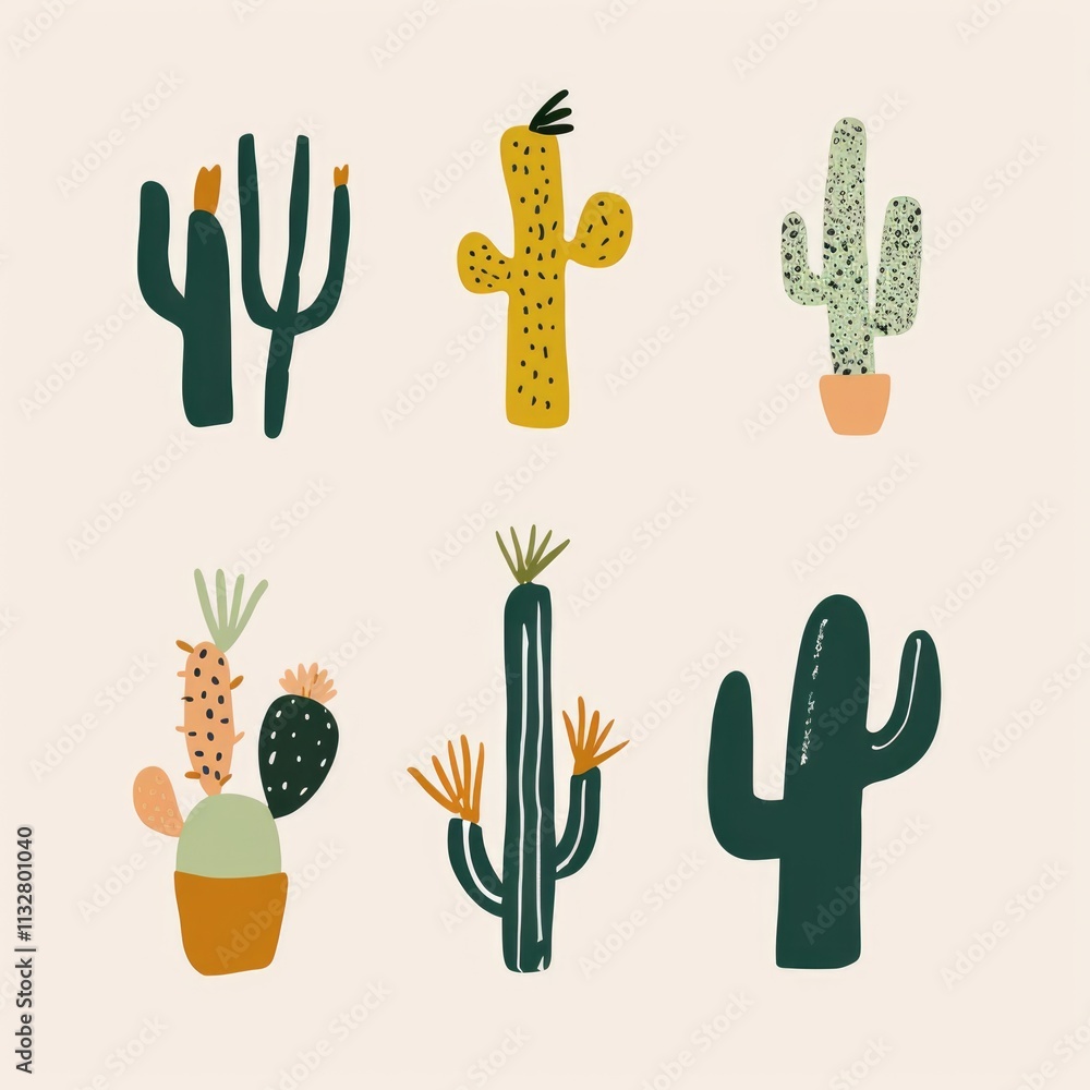 Fototapeta premium small clipart set of simple abstract cactus