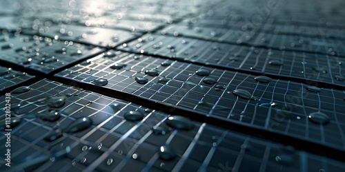 High-Resolution 3D Render of Solar Panels: Detailed Close-up for Energy Industry Presentations and Marketing Materials photo