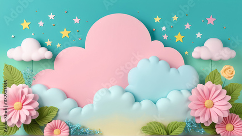 Enchanting Pastel Clouds and Floral Design photo