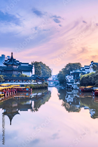 Canvastavla Morning glow scenery of Confucius Temple on Qinhuai River in Nanjing, Jiangsu Pr