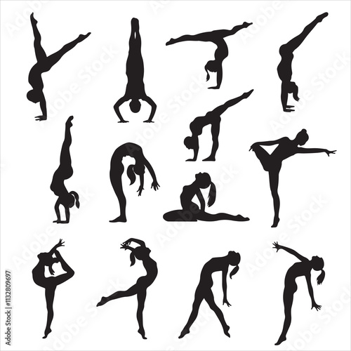 set of vector icon gymnast silhouette	
