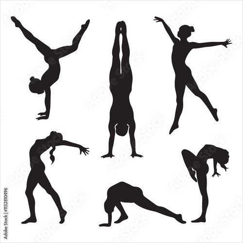set of vector icon gymnast silhouette	
