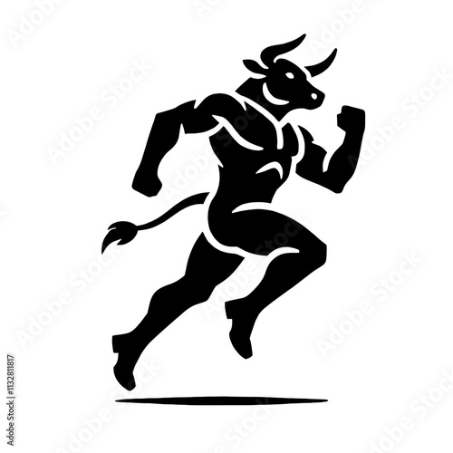 Muscular Minotaur running.