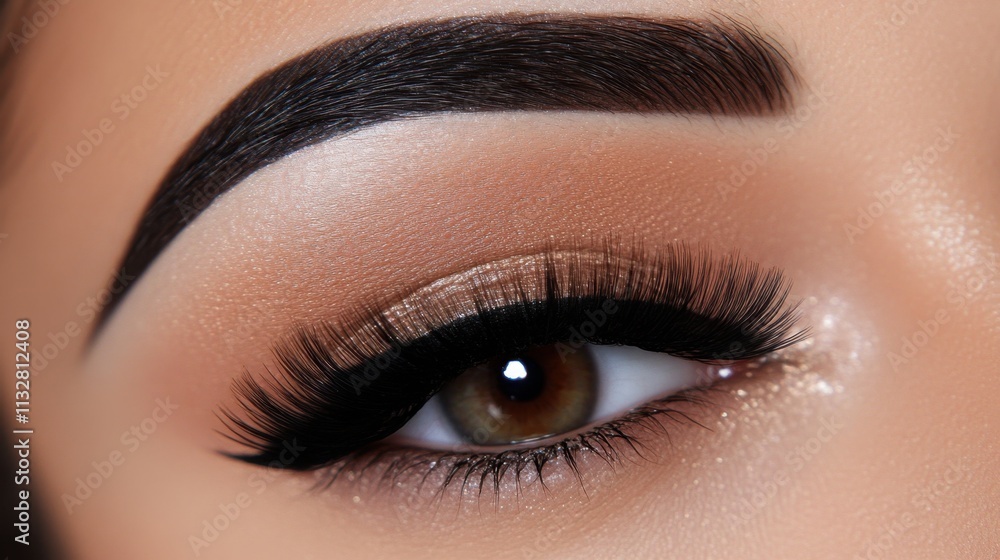 Fototapeta premium Close-up of Beautiful Eye Makeup with Long Lashes and Glossy Finish