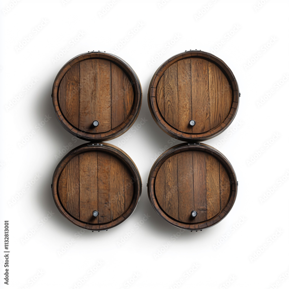 Fototapeta premium wooden oak barrels isolated on white background.