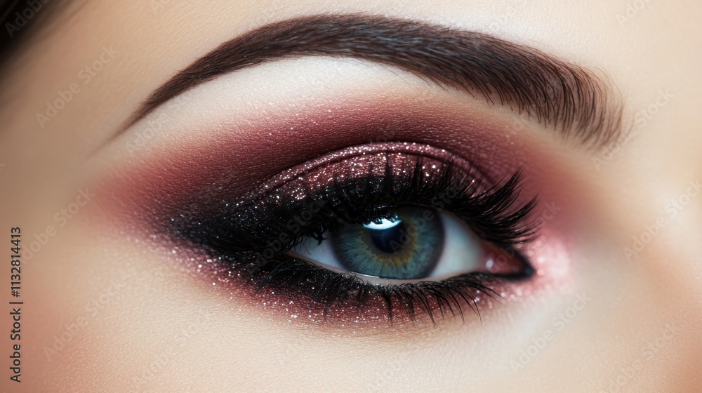 Fototapeta premium Close-Up of Stunning Eye Makeup with Glitter and Bold Eyeliner