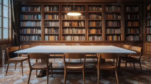 Wallpaper Mural Elegant wooden library interior with large table and chairs Torontodigital.ca