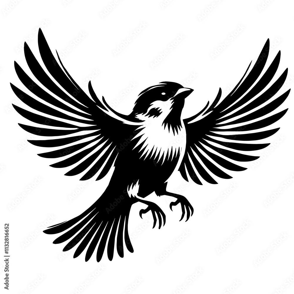 Obraz premium Black and white illustration of a bird in flight.