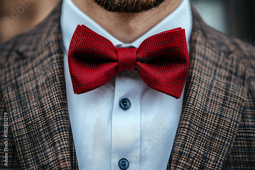 Red Bow Tie on Transparent Background for Fashion and Formal Wear Accessories. photo