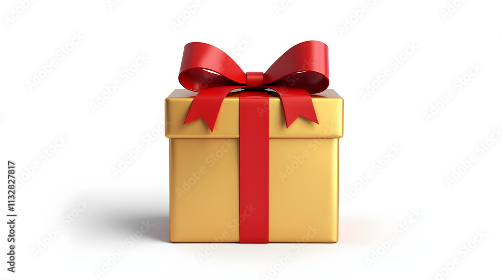 Fototapeta premium Gold Gift Box with Red Bow and Elegant Shine