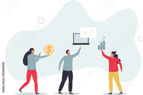 Finance fundamentals with business profit analysis.flat characters.