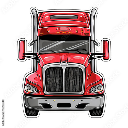 A red semi truck with a white background. Generative AI photo