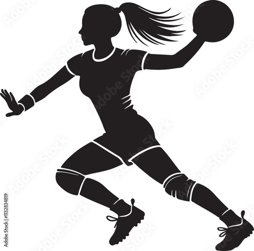 silhouette of woman handball player vector art illustration isolated on transparent background.