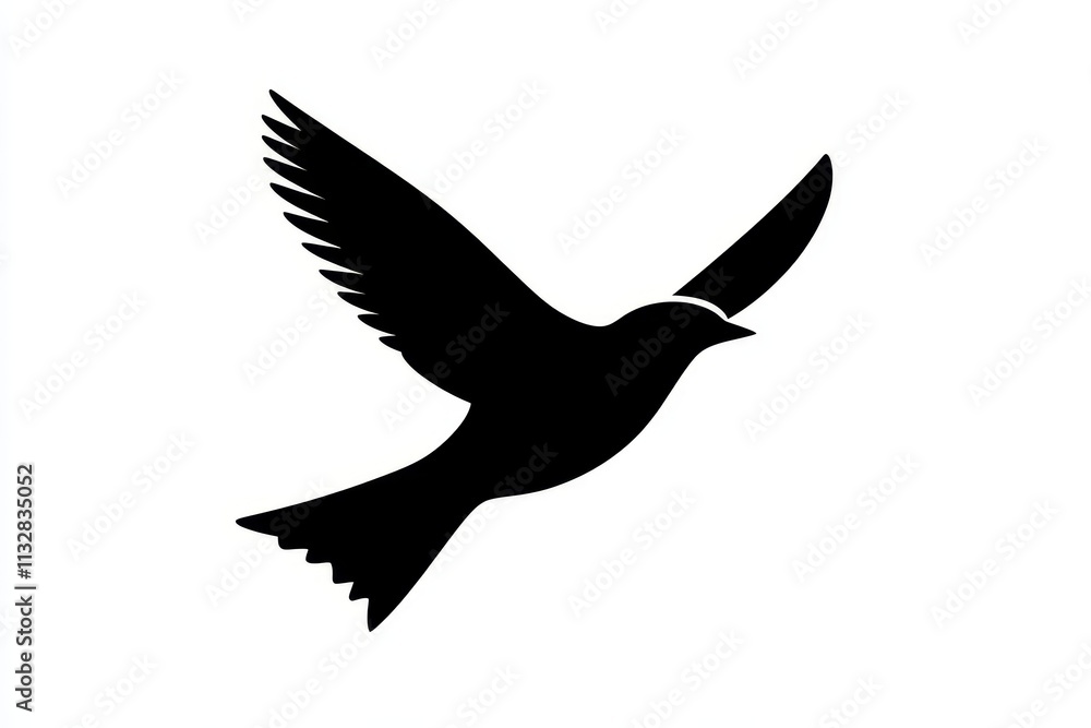 Fototapeta premium Black silhouette of a bird in flight on a white background.