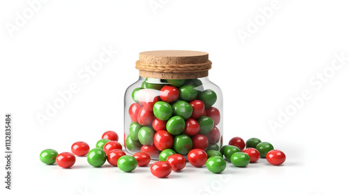 Overfilled Candy Jar with Bright Holiday Candies
