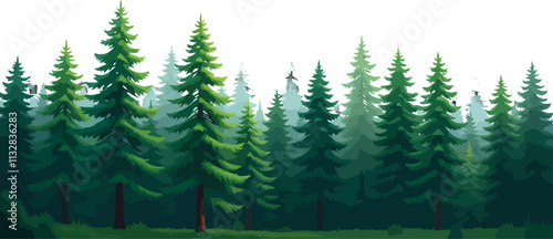 Evergreen Forest with pine trees vector. Ai generated