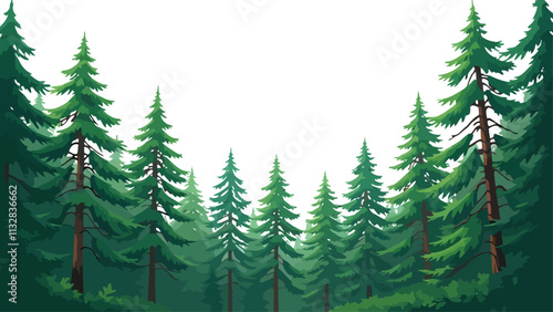 Pine trees forest color vector isolated on white. Ai generated