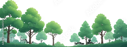 Lush Deciduous Forest vector. isolated on white. Ai generated
