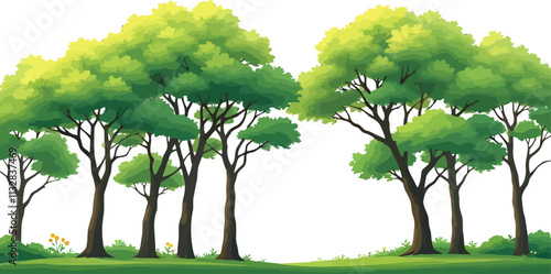 Lush Deciduous Forest vector. isolated on white. Ai generated