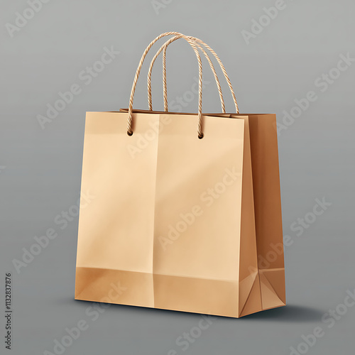 Realistic Brown Paper Shopping Bag with Visible Handles for Eco-Friendly Packaging. photo