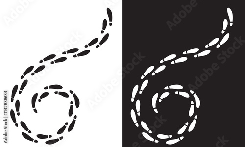 Footprint step path. Vector illustration. isolated on white and black background. EPS 10
