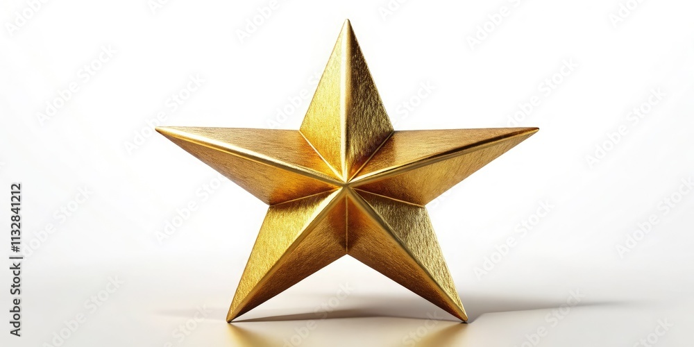 Obraz premium A dazzling 3D golden star bursts, glittering surrealistically against a pristine white backdrop.