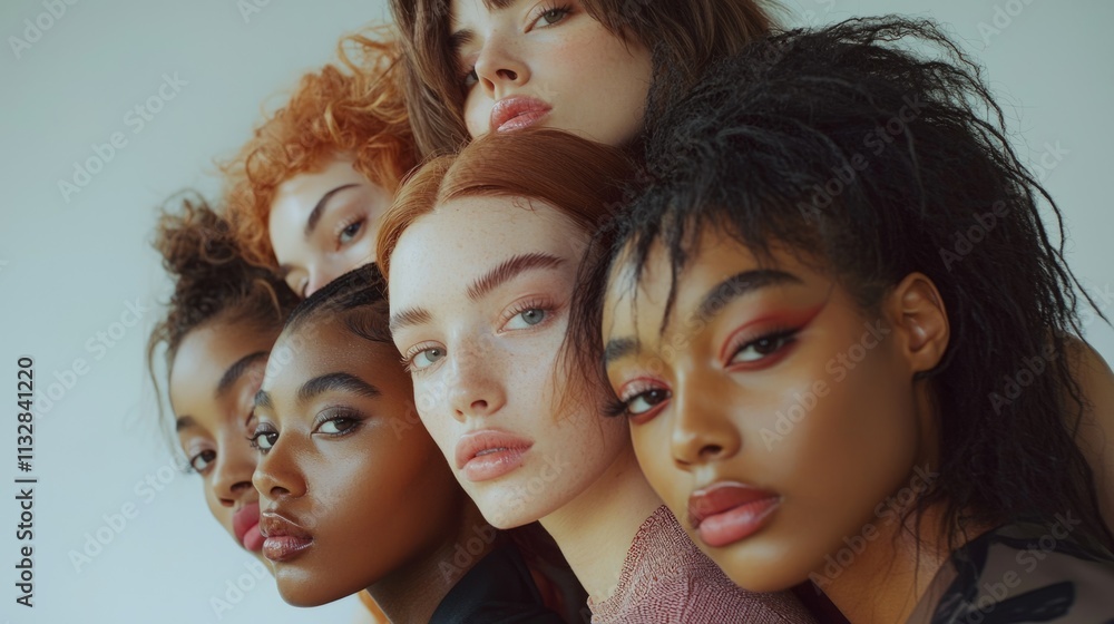 Obraz premium A group of women with different hair colors and styles are posing for a photo