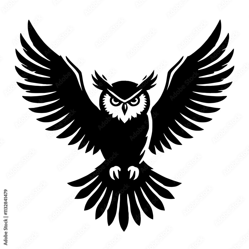 Obraz premium Black owl with wings spread.