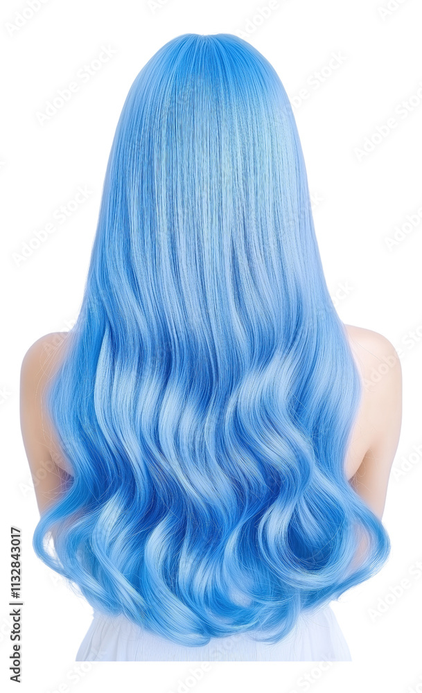 Naklejka premium Long blue hair with soft waves, showcasing vibrant and stylish look