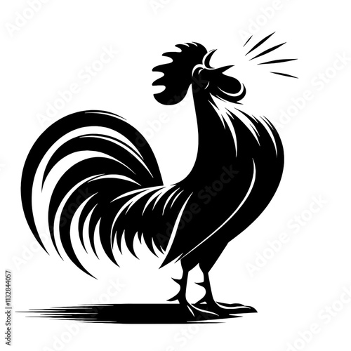 Black silhouette of a rooster crowing.