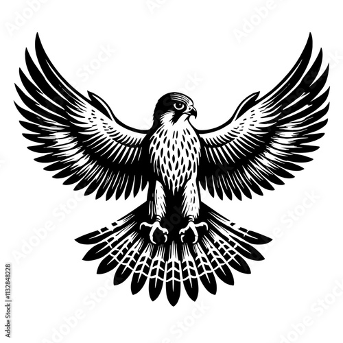 Black and white peregrine falcon illustration.