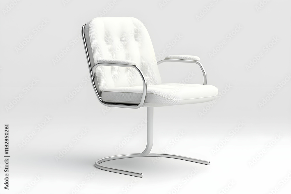 Fototapeta premium Elegant modern white chair with chrome frame on minimalistic background for contemporary interior design projects