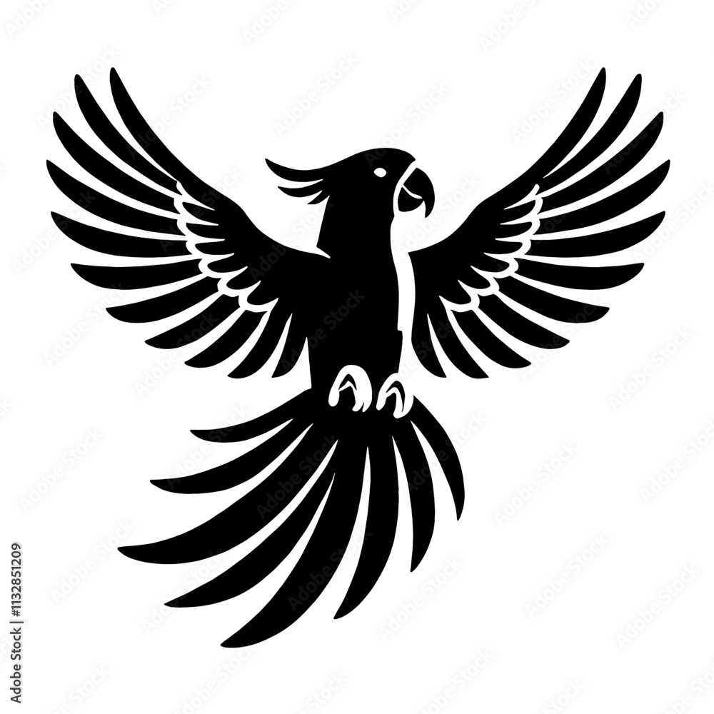 Fototapeta premium Black silhouette of a parrot in flight.