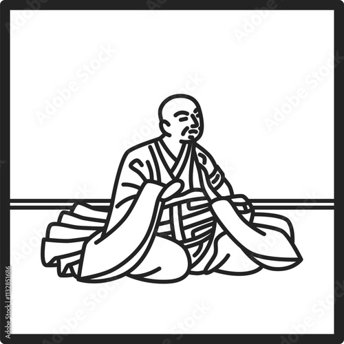 線画正方形シンプル百人一首　西行法師