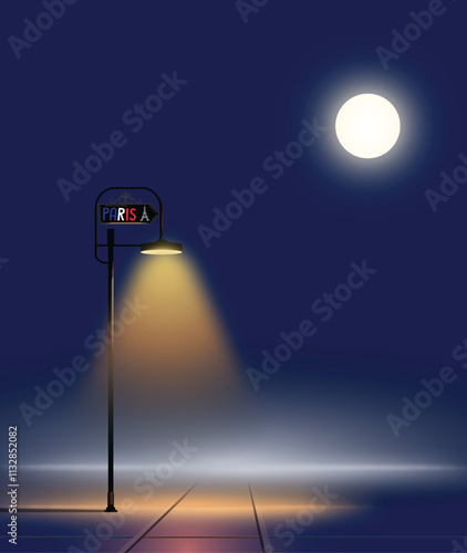 A street light and a street lamp in Paris with a full moon in serene background
