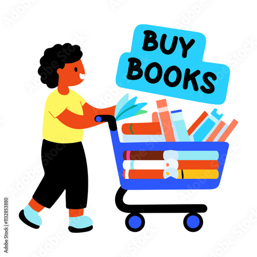 A flat sticker of a bibliophile character buy books from store 