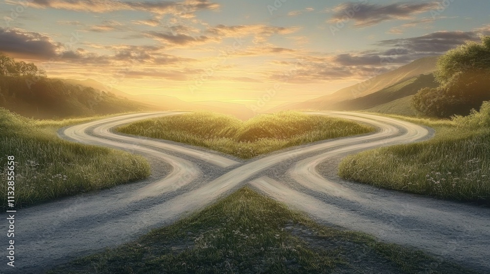 Fototapeta premium A fork in the road representing critical decision-making.
