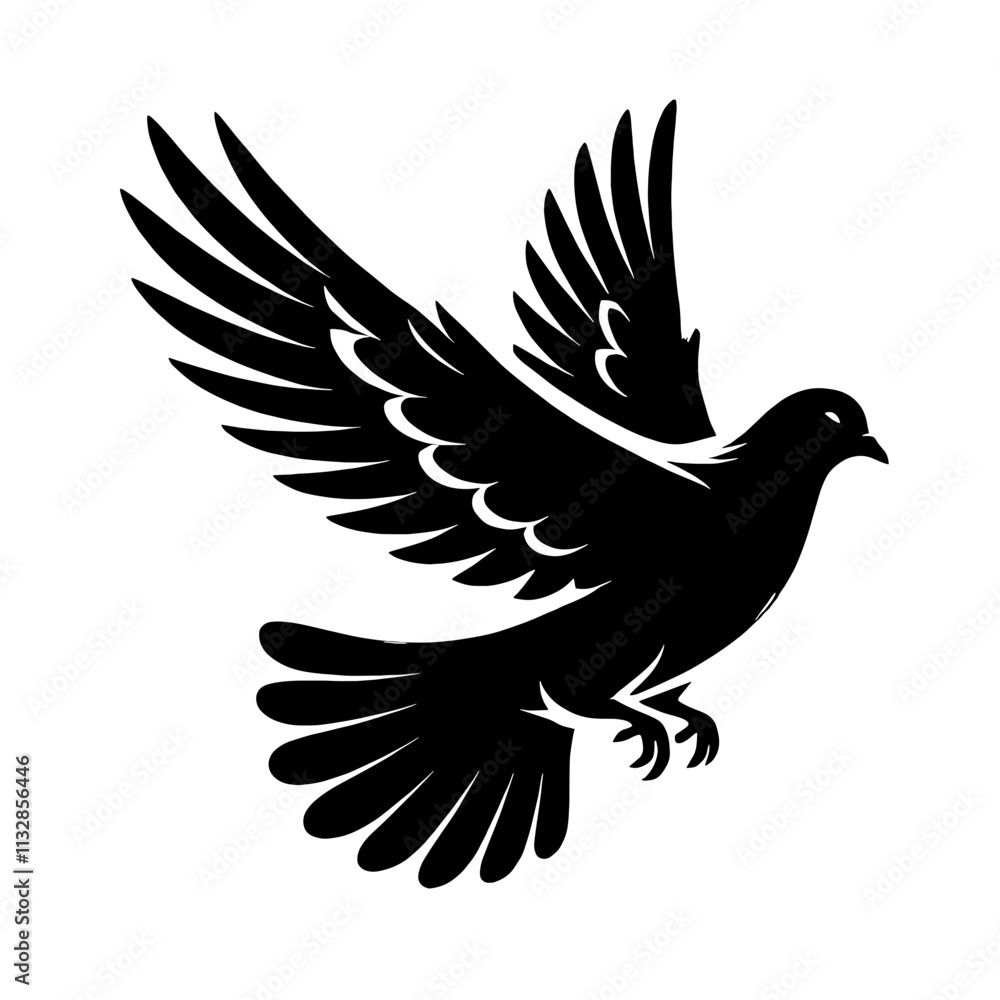 Fototapeta premium Black silhouette of a flying dove.