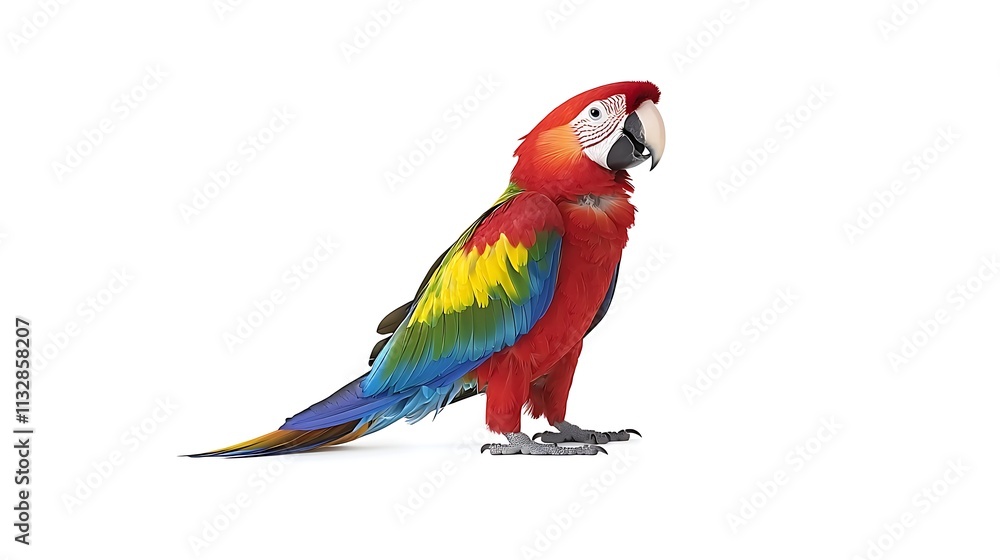 Fototapeta premium Colorful Scarlet Macaw Parrot Isolated on White Background