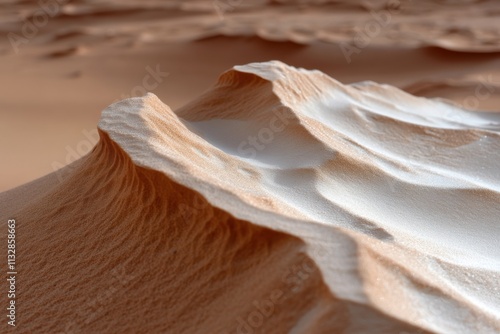 This image captures the beautiful texture and shape of sand dunes, showcasing the interaction between light and shadows in an arid landscape.