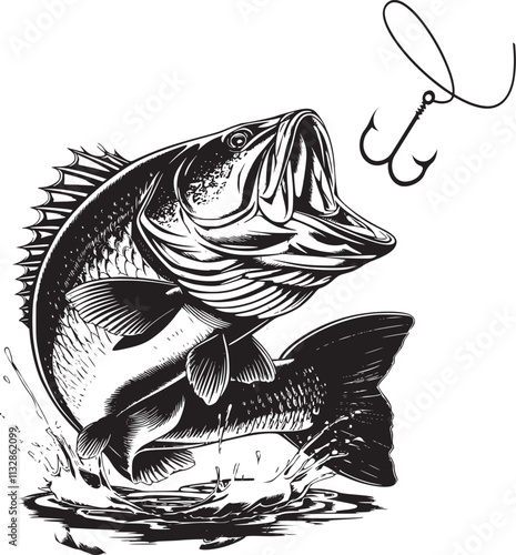 Bass Fishing Art ,  Black Bass Download , Big Mouth Bass Design , Sublimation , Fishing , SVG JPG .
